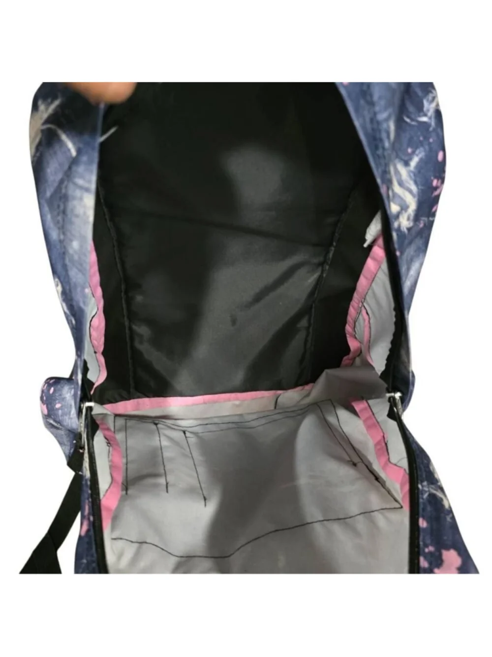 Jansport Superbreak Nylon Backpack Blue Pink Distressed Denim Look Front Zipper